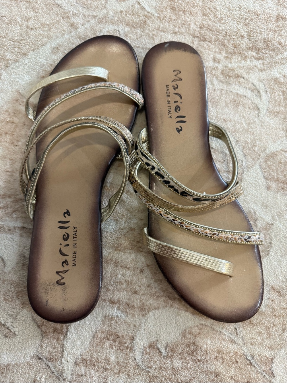 Ariella Metallic Gold Braided Strap Slide Sandals